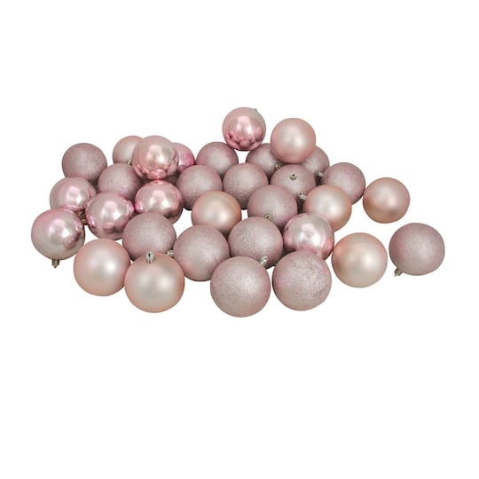 32ct. 3.25&#x22; 4-Finish Blush Pink Shatterproof Ball Ornaments
